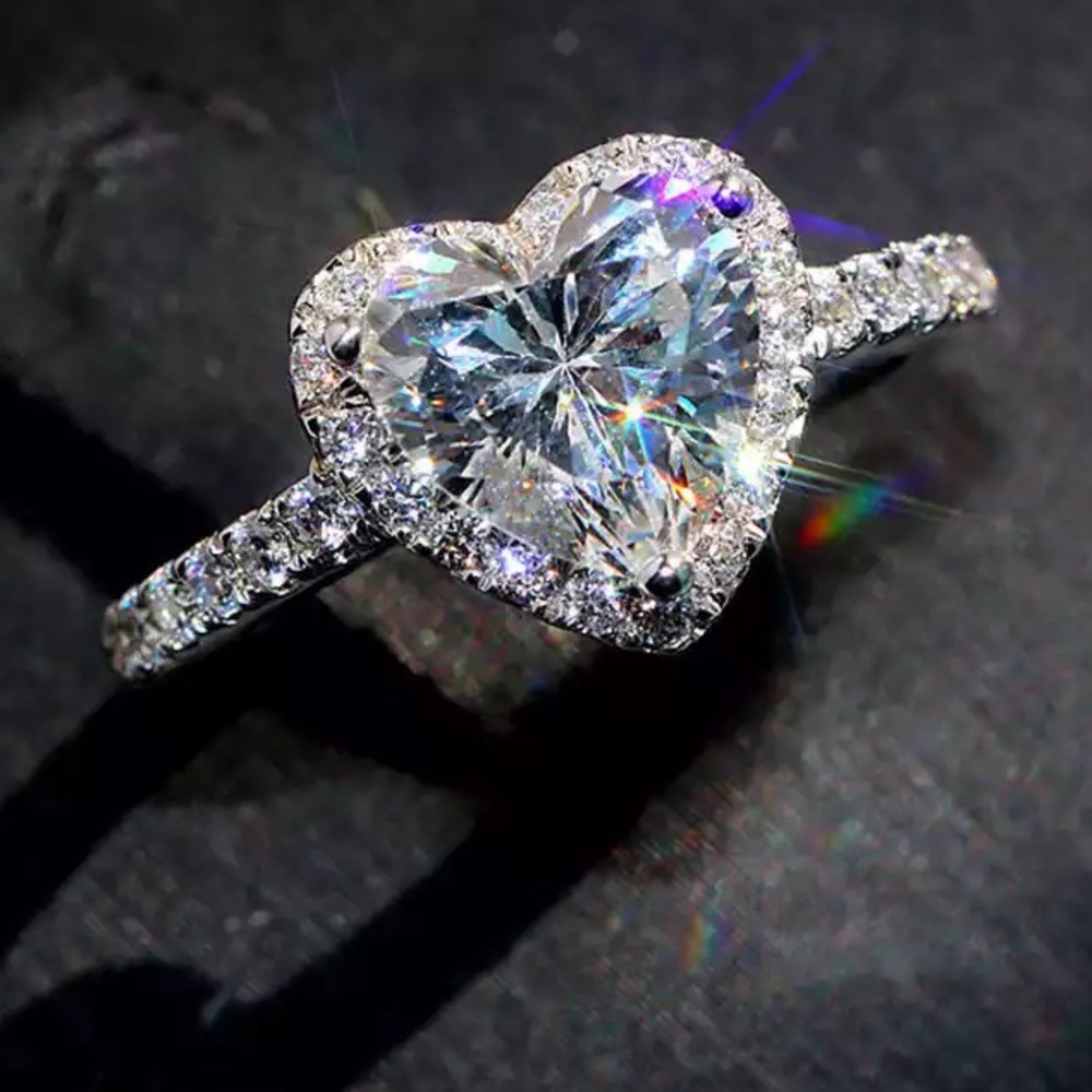 925 Silver Heart Cubic Zirconia Stone Ring